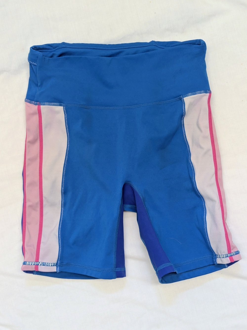 Fabletics Motion 365 Bike Shorts Women's Small Blue Pink Zipper Pocket